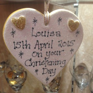 Christenings and Weddings on small hearts (may be written on reverse too) £10.99 including personalisation.