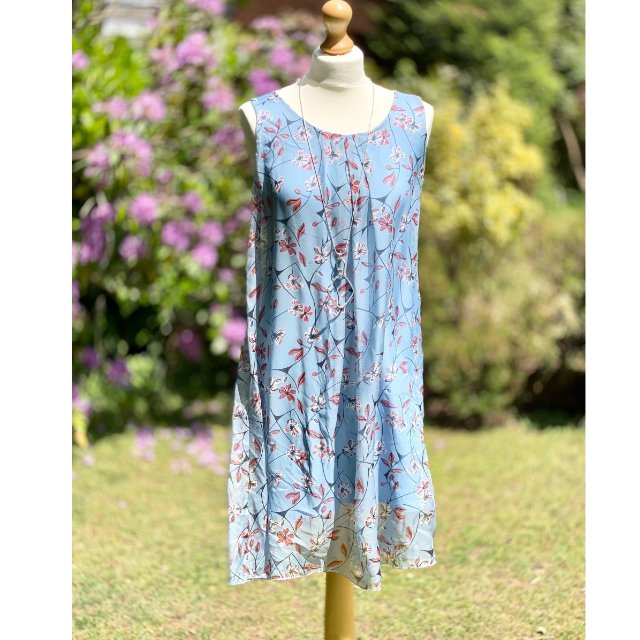 Light blue silky floral dress Salamandar Gifts