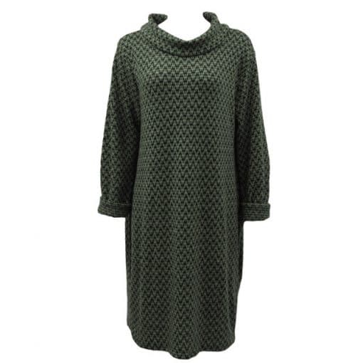 khaki green zigzag, cowl neck, light knit, tunic, dress