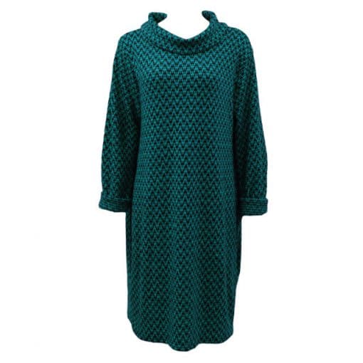 green, teal, zig zag, cowl neck, light knit, tunic, dress