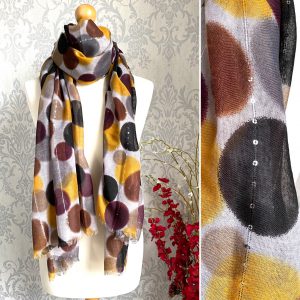 Earthy toned, circles, sequin thread, scarf