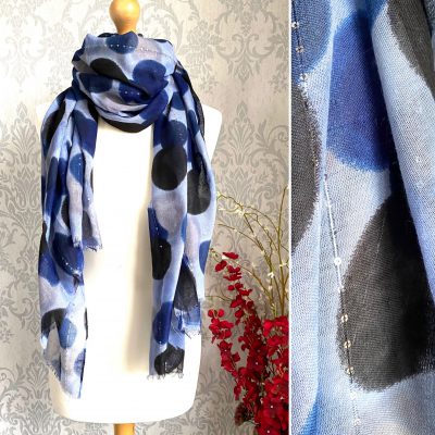 Blue, circles, sequin thread, scarf