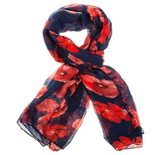 navy scarf, poppies