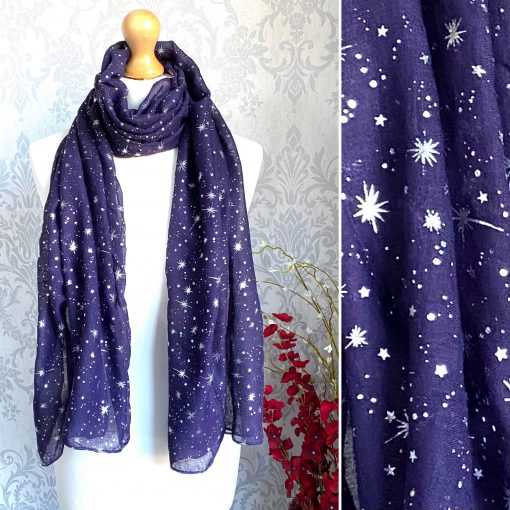 Purple, scarf, silver, foil, stars