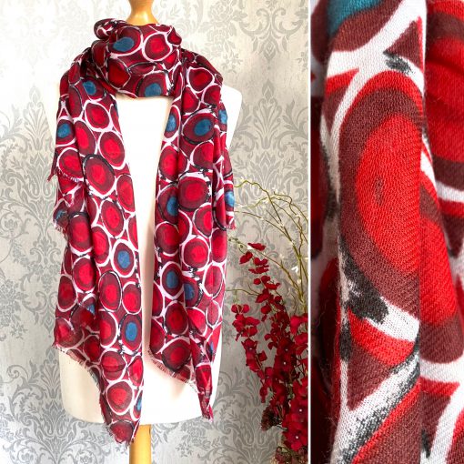 Red, bold, circles, scarf