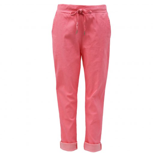 Coral , plain, stretchy, magic trousers, joggers
