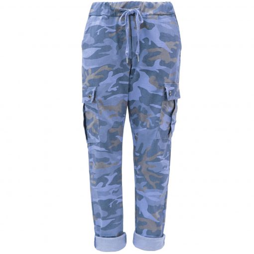 faded blue, camo, cargo, stretchy, magic trousers, joggers