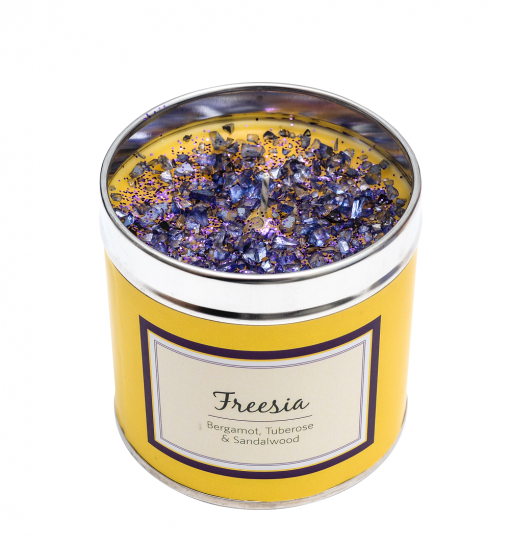 Freesia candle, tinned candle, scented candle