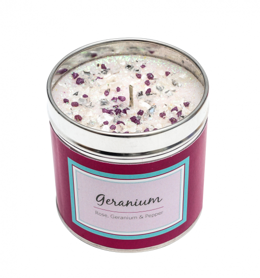 Geranium candle, tinned candle, scented candle