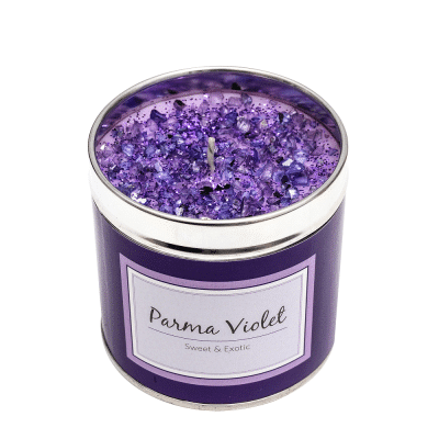 Parma Violet candle, tinned candle, scented candle