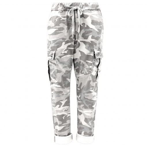 White, camo, cargo, stretchy, magic trousers, joggers